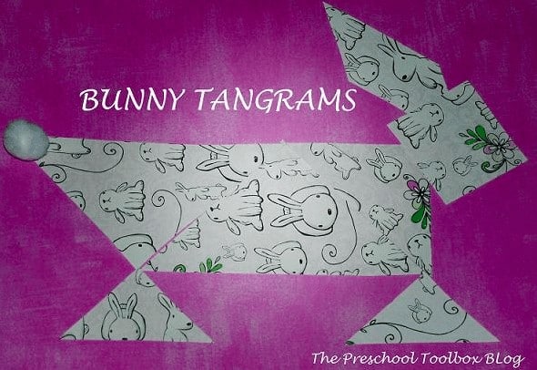 18. Tangram Bunny Crafts - with The Preschool Toolbox“Introducing tangrams in preschool and kindergarten can help young kids develop spatial, geometric, and problem solving skills. The 7 pieces, when fit together, can make a square (as pictured above), but they can also form many other shapes and designs.”