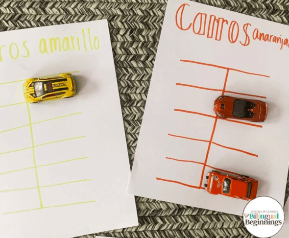 1.Hot Wheels Cars Color Learning Activity - by: Bilingual Beginnings“Not only is this activity fun for your toddler, but it is educational, super easy to set up and store away all while reinforcing your toddler