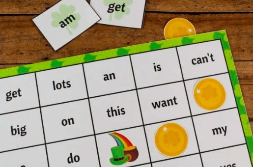 12. St. Patrick’s Day Sight Word Bingo - with Crayons and Cravings “This printable St. Patrick’s Day Bingo game is a fun and educational kids activity packed with 60 high frequency sight words.”