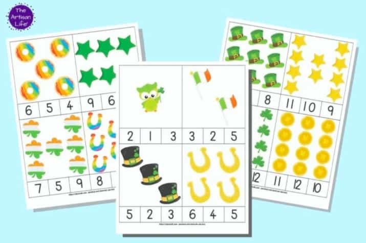 18. Free Printable St. Patrick’s Day Count and Clip Cards - with Fireflies + Mudpies“These free printable St. Patrick’s Day counting clip cards are a fun, low-prep way to help your child improve their counting abilities, number recognition, finger strength, and fine motor skills!”