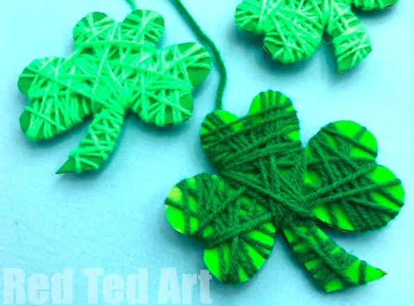 5. Yarn Wrapped Shamrock Craft - with Red Ted Art“These Yarn Wrapped Shamrocks they are super fun and easy to make.”