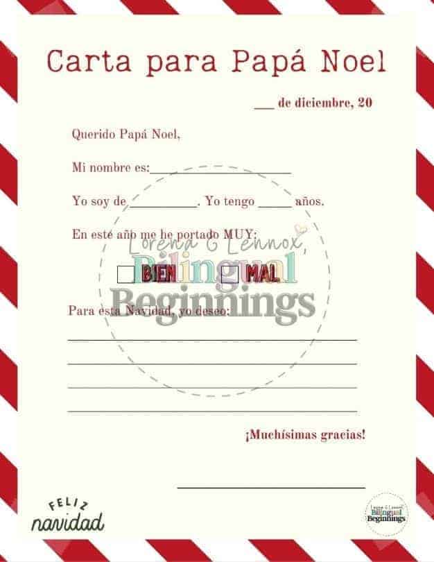 Letter to Santa Free Printable PDF Template in Spanish for Kids