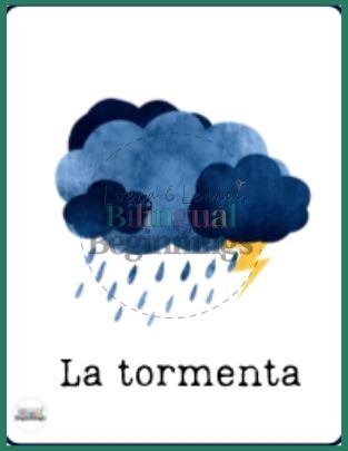Weather flashcard in Spanish- la torments