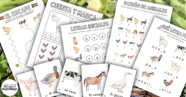 Farm Animal Worksheet Printables in Spanish for Preschoolers to use at home or in the classroom