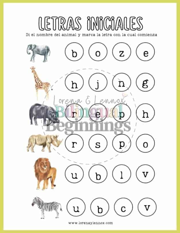 Zoo Animal Printables Worksheets in Spanish for Preschoolers
