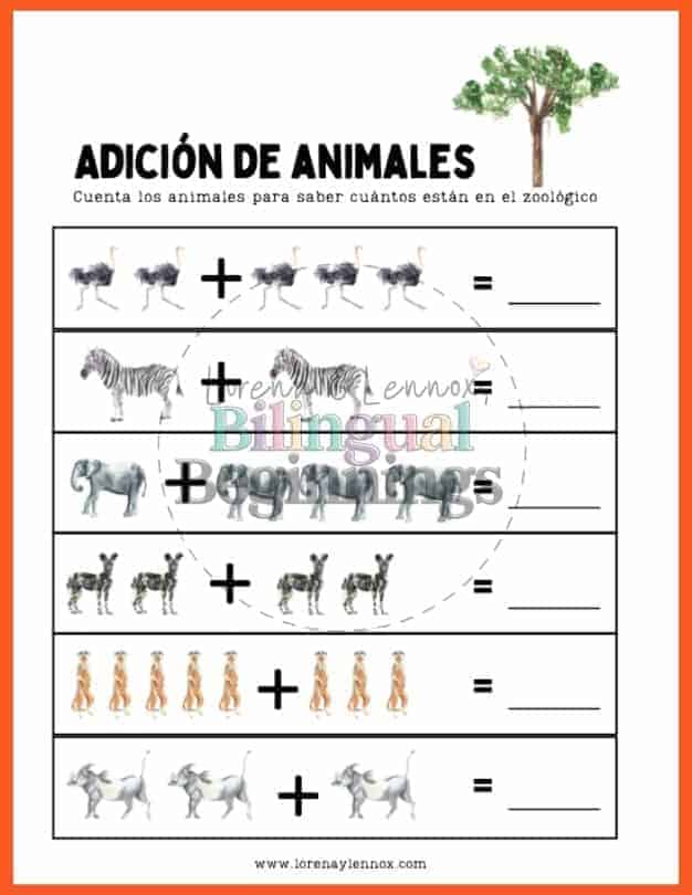 Zoo Animal Printables Worksheets in Spanish for Preschoolers
