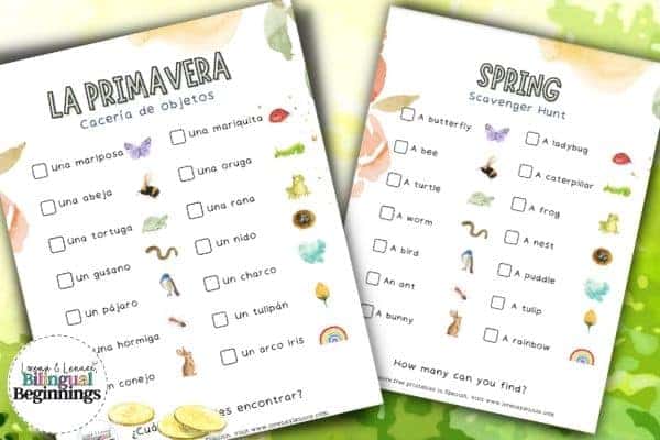 An Outdoor Nature Spring Scavenger Hunt in Spanish