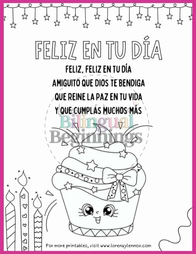 Happy Birthday Songs in Spanish Printables