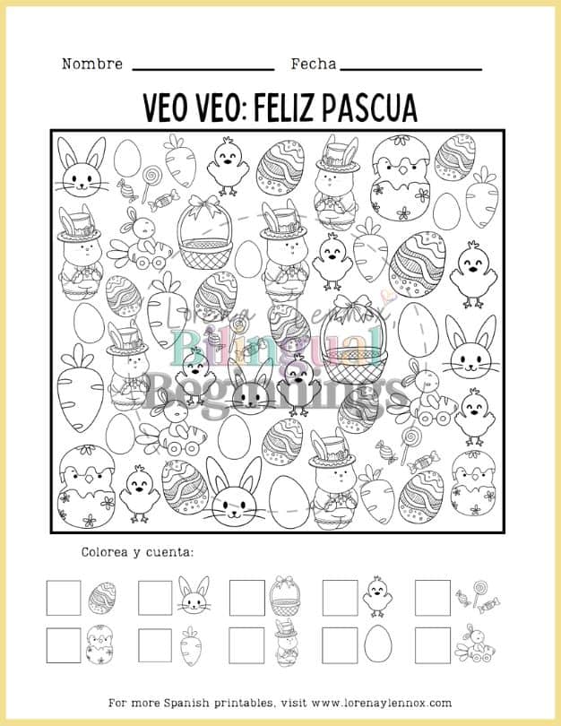 I Spy Easter Free Printable in Spanish
