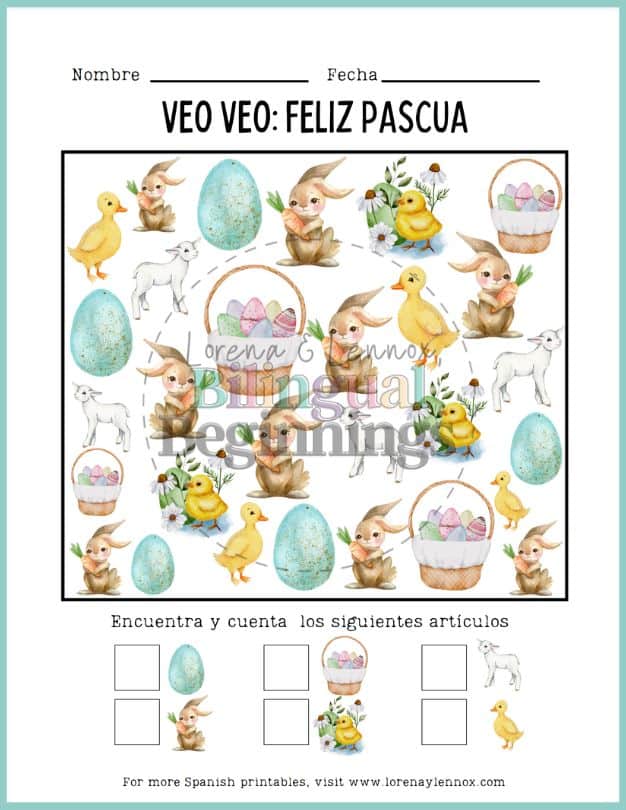 I Spy Easter Free Printable in Spanish