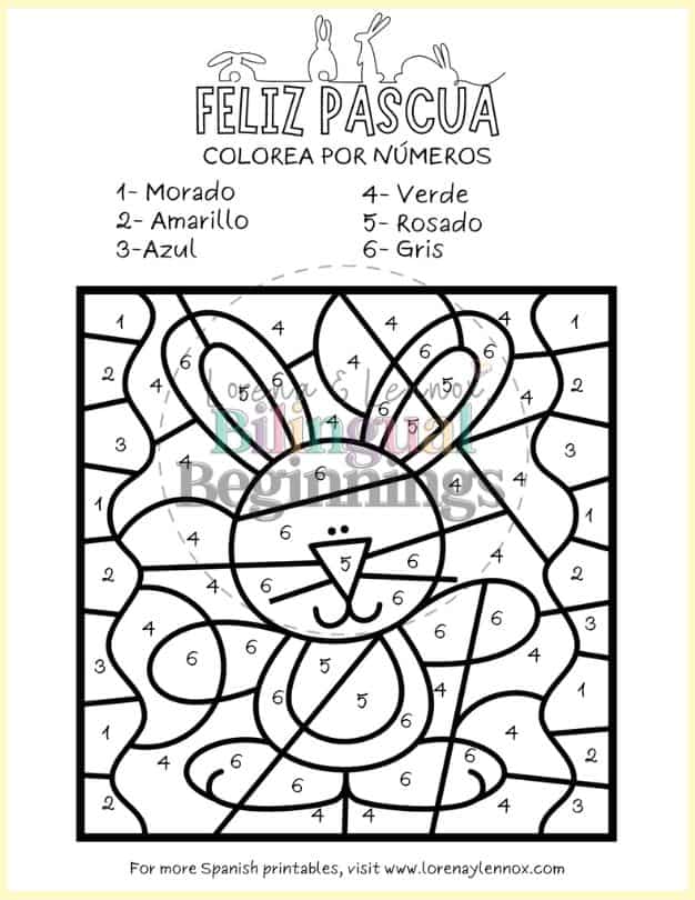 These kindergarten Easter color by number printable worksheets Spanish will be perfect for your Spanish classroom this Easter!