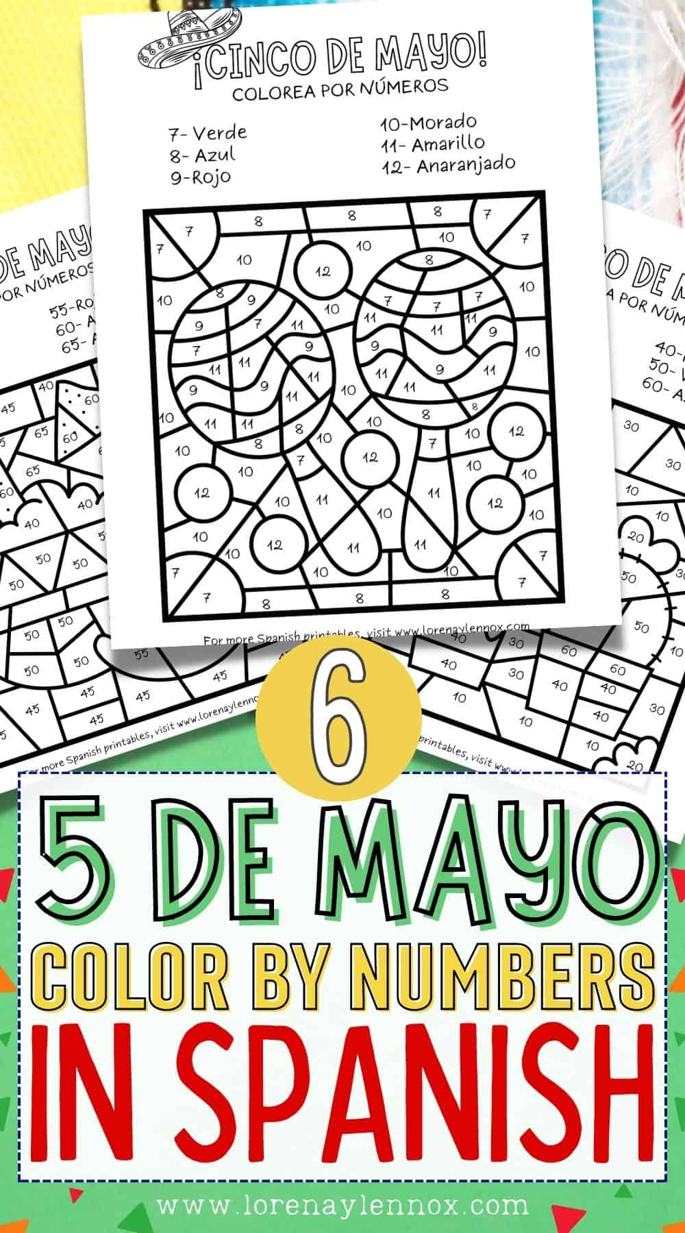 Cinco de Mayo Color By Number Printables in Spanish