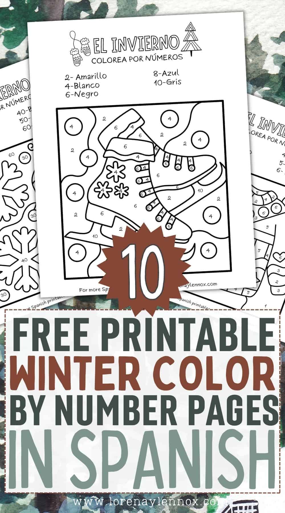 10 Free Printable Winter Color by Number Pages in Spanish