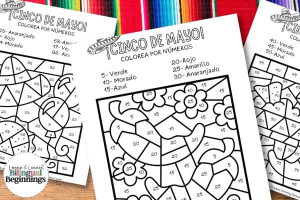 Cinco de Mayo Color By Number Printables in Spanish
