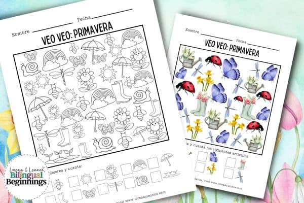 Spring I Spy Worksheet in Spanish