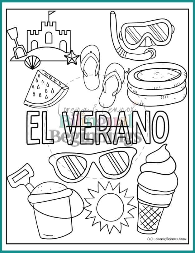 5 Summer Coloring Pages in Spanish