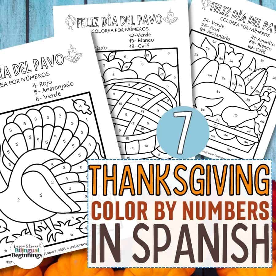 Thanksgiving Color by Number Pages in Spanish