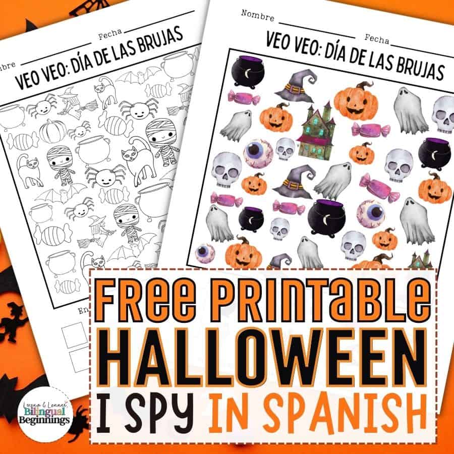 I Spy Halloween Worksheet in Spanish for Kids