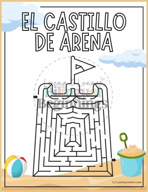 Summer Maze Printable in Spanish