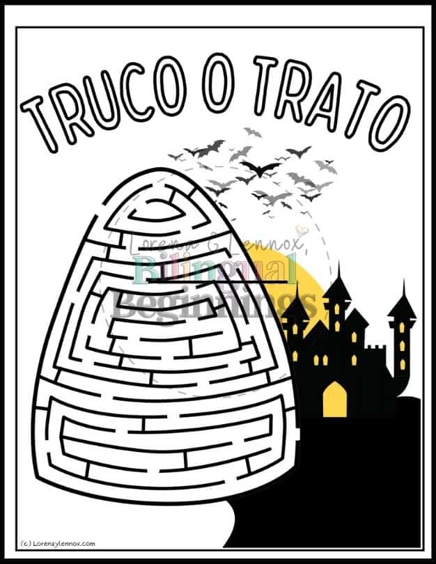 4 Free Halloween Maze Worksheets in Spanish