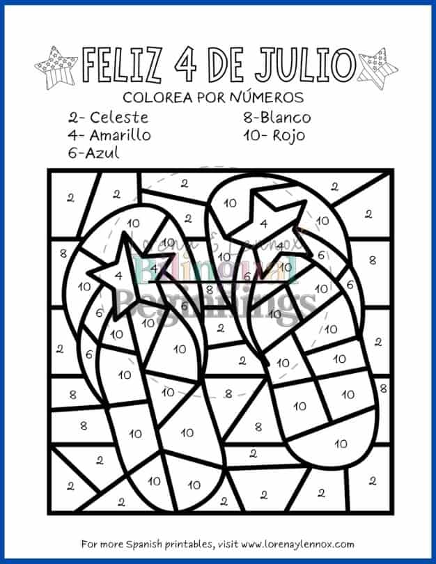 4th of July Color by Number Printables in Spanish