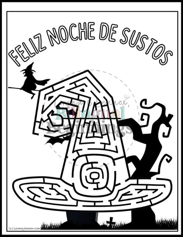 4 Free Halloween Maze Worksheets in Spanish