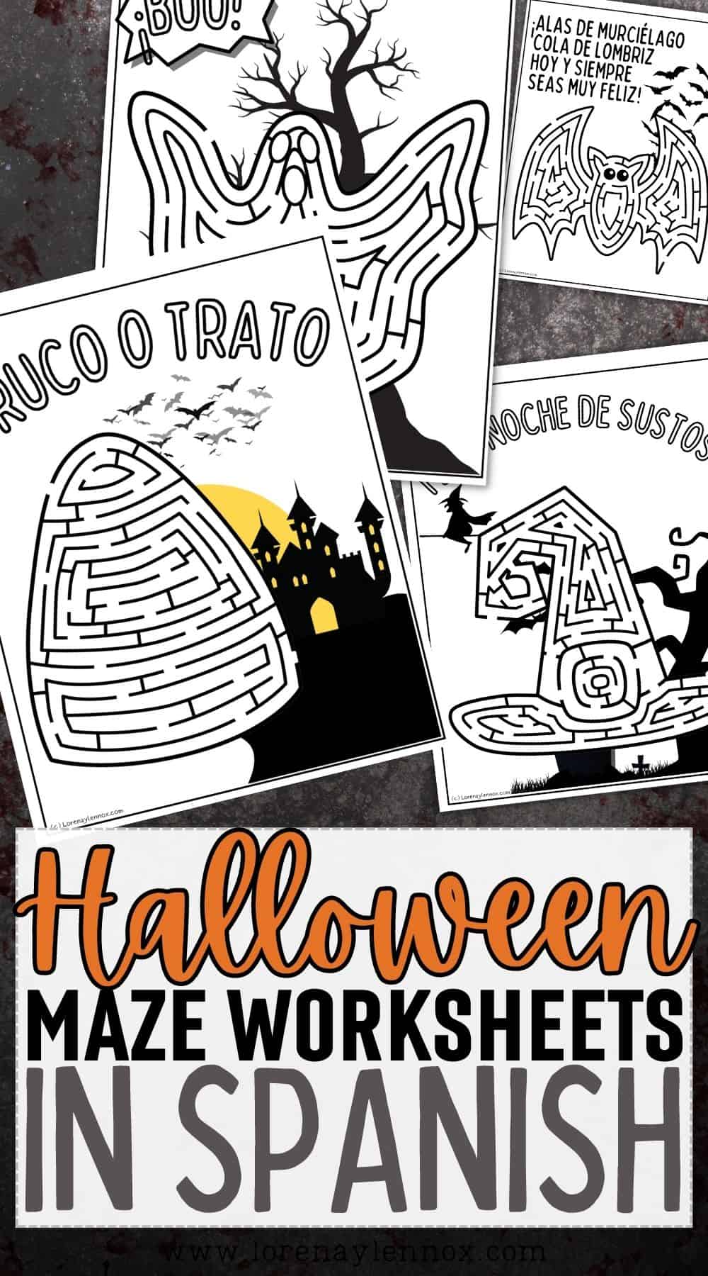 4 Free Halloween Maze Worksheets in Spanish