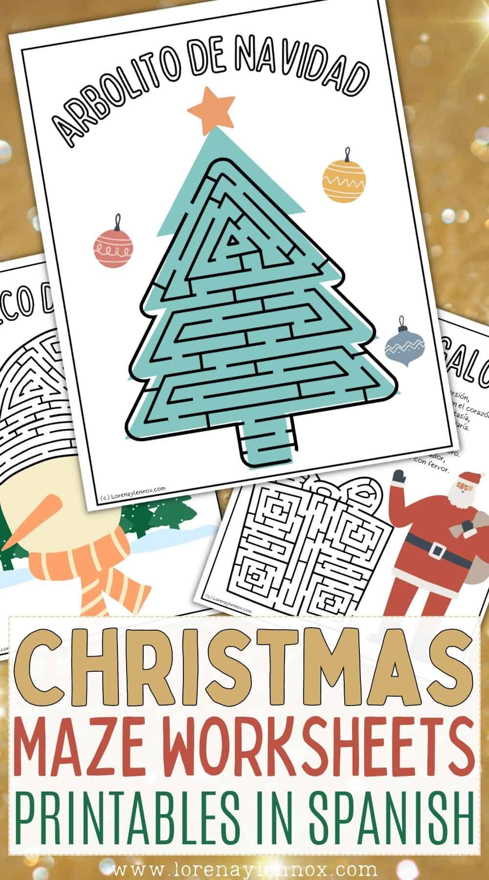 Christmas Maze Worksheet Printables in Spanish