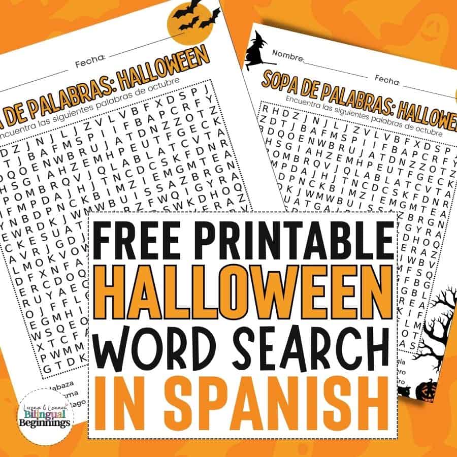 Free printable Halloween word search printable in Spanish for kids