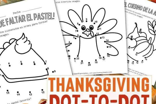 5 Free Printable Thanksgiving dot-to-dot worksheets in Spanish for Kids