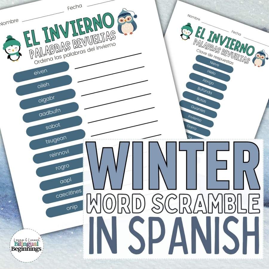 "Unleash the winter fun with our exciting Spanish Winter Word Scramble Printable! 🌨️ Challenge your mind as you unravel jumbled Spanish words related to the frosty season. Perfect for language learners and enthusiasts, this printable promises hours of entertainment while enhancing your Spanish vocabulary. ❄️ Grab your cozy blanket, a hot cup of cocoa, and embark on a linguistic adventure with this delightful and educational word game! 🧠✨ #SpanishLearning #WinterFun #WordScramble #LanguagePrintable #EducationalGames"