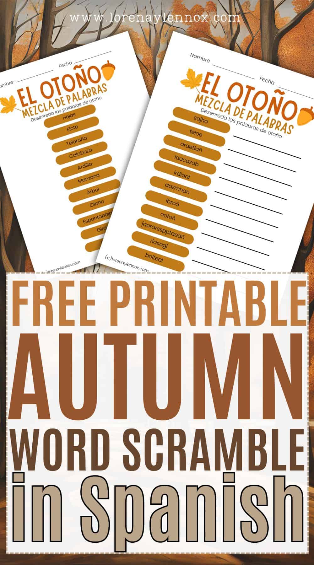 Celebrate fall with our fun and educational Fall Word Scramble in Spanish! Perfect for kids and adults alike, this activity combines the beauty of the season with language learning. Unscramble the autumn-themed words to enhance vocabulary and enjoy a cozy fall activity. Ideal for classrooms, family gatherings, or a quiet evening at home. Download now and embrace the magic of fall while practicing Spanish!