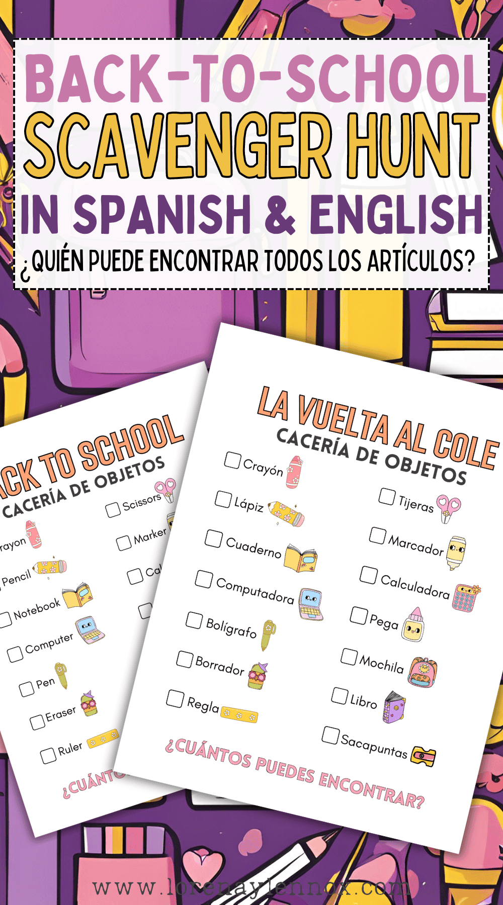 Ready for School? 🖍️ Keep your little ones entertained with this engaging scavenger hunt available in Spanish! It's FREE in my Free Spanish Printable Library—perfect for classrooms or fun at home. Start the school year with a bilingual twist! 🎒✂️ #SpanishResources #BackToSchool #FreePrintable