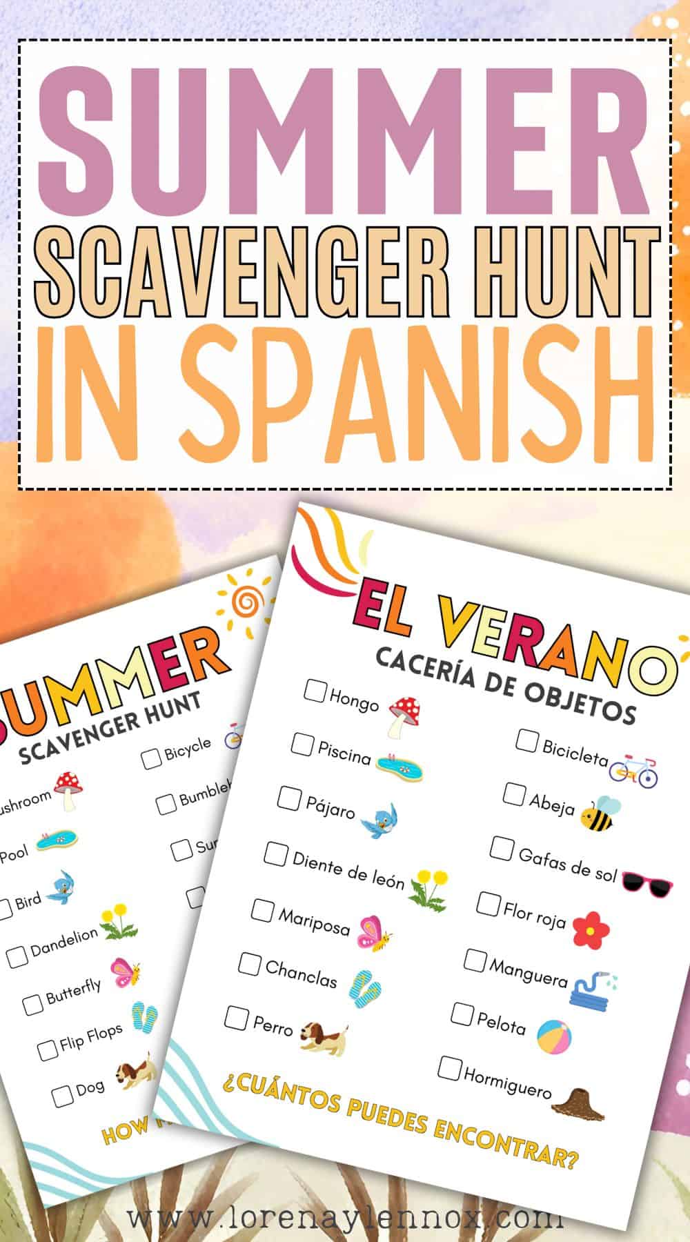 Engage Your Kids with a Summer Scavenger Hunt! This FREE printable, in both Spanish and English, is a fun way to explore and learn! Perfect for family bonding, educational activities, and outdoor play. Whether in your backyard, neighborhood, or on a beach day, this hunt keeps kids entertained and learning. Download now! #SummerLearning #ScavengerHunt #BilingualEducation