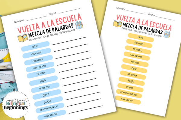 Back to School Word Scramble in Spanish – Answer Key