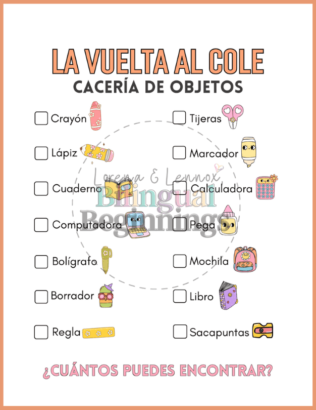 Free Printable Back-to-School Scavenger Hunt in Spanish