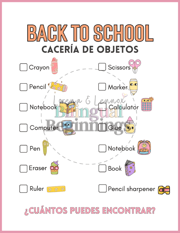 Free Printable Back-to-School Scavenger Hunt in English