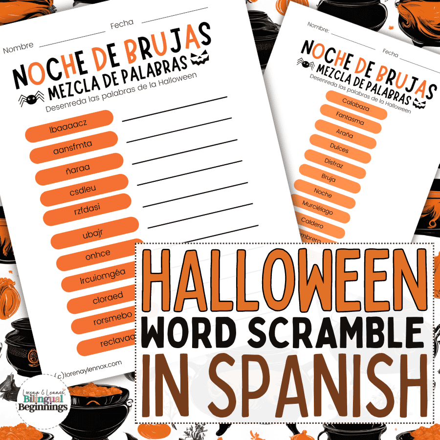 Get ready for some Halloween fun with our Spanish Halloween Word Scramble! Perfect for classrooms, homeschoolers, or party games, this printable activity features 11 spooky words like "Calabaza" (pumpkin) and "Bruja" (witch) that kids will love to unscramble. It’s a great way to build vocabulary and celebrate the season. Download, print, and start the Halloween excitement today! Ideal for Spanish learners of all ages. 🎃👻 #HalloweenActivities #SpanishLearning #Printable