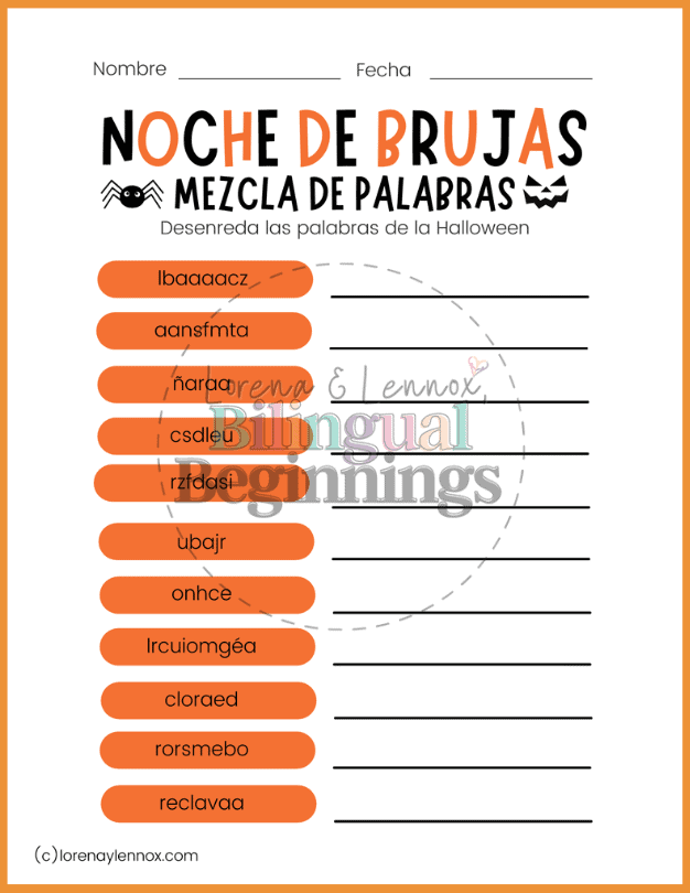 Halloween Word Scramble in Spanish